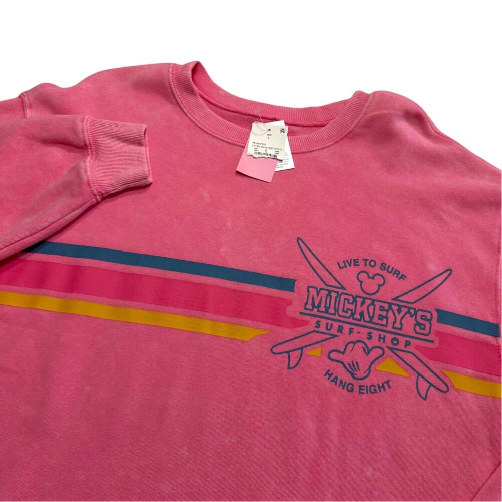 Disney Mickey & Friends Aloha Live to Surf Shop Pink Sweatshirt Women’s Large